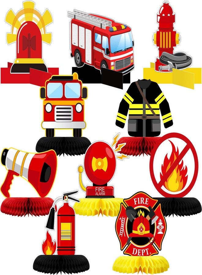 Epakh 10 Pcs Firetruck Birthday Party Decorations Fire Truck Themed Table Supplies Firetruck Honeycomb Centerpieces Fire Truck Plates Firefighter Hat Extinguisher Fireman Party Favor Supplies for Kids - Image 1